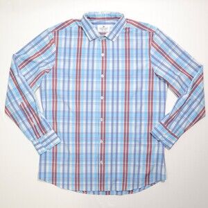 Mizzen Main Trim Fit Blue Plaid Button Up Long Sleeve Made in USA Shirt Mens XL